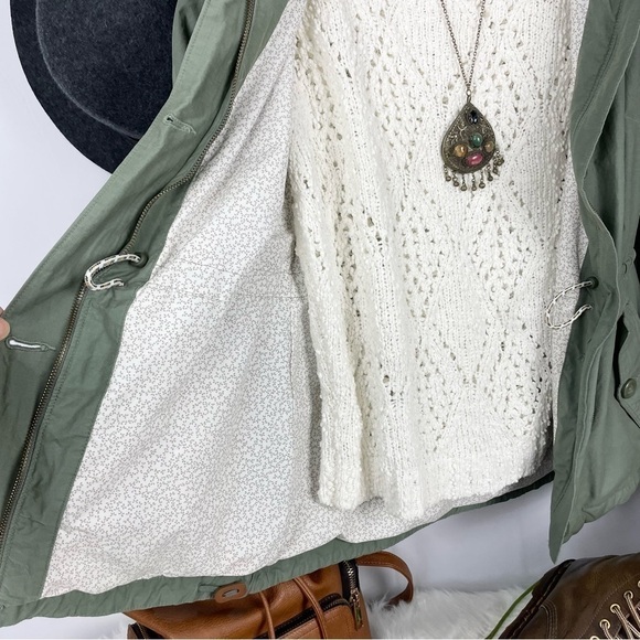 COLUMBIA Cotton Blend Spring/Fall Jacket Sage Green with Brown Leather Detail - Picture 3 of 16